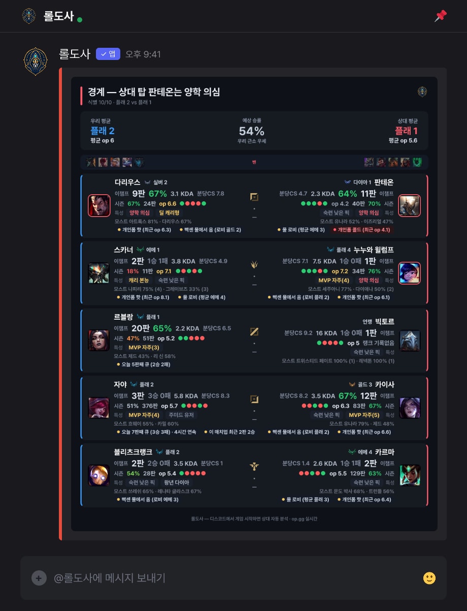 게임이 잡히면 — 10명 자동 정찰 브리핑이 온다